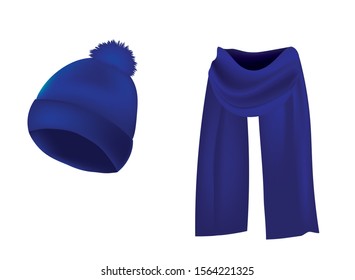 Blue cap and scarf, vector