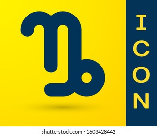 Blue Capricorn zodiac sign icon isolated on yellow background. Astrological horoscope collection.  Vector Illustration