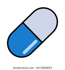 Blue capsule drug icon. Vector.