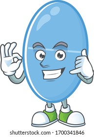 Blue capsule mascot cartoon design make a call gesture