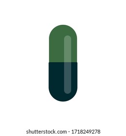 Blue capsule pill on isolated white background. Flat design flat style website design, logo. Health concept of pain relief treatment medication and supplement pain. Vector stock illustration.