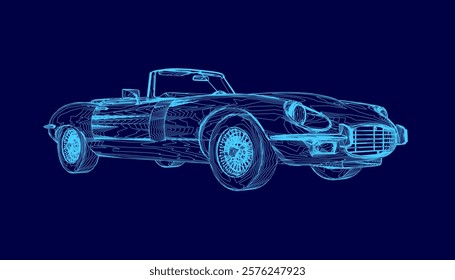 Blue car with a blue background. The car is a classic and has a vintage look. The blue color of the car and the background gives a sense of nostalgia and timelessness