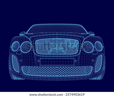 Blue car with a blue background. The car is shown in a stylized way