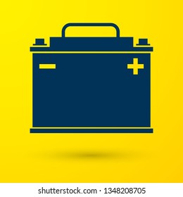 Blue Car battery icon isolated on yellow background. Accumulator battery energy power and electricity accumulator battery. Vector Illustration