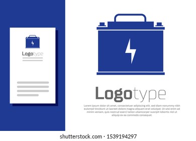 Blue Car battery icon isolated on white background. Accumulator battery energy power and electricity accumulator battery. Lightning bolt. Logo design template element. Vector Illustration