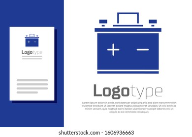 Blue Car battery icon isolated on white background. Accumulator battery energy power and electricity accumulator battery. Logo design template element. Vector Illustration