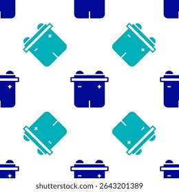 Blue Car battery icon isolated seamless pattern on white background. Accumulator battery energy power and electricity accumulator battery.  Vector
