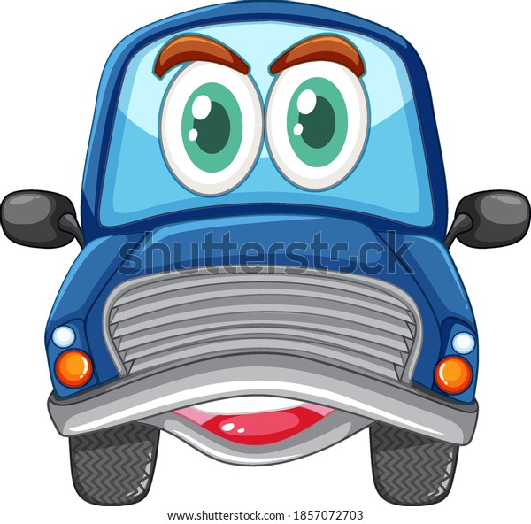 Blue car with big eyes carton character\
isolated illustration