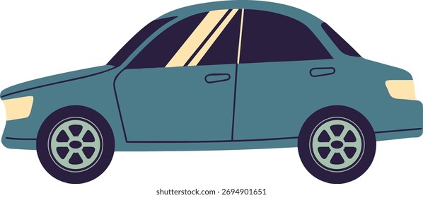 a blue car with black wheels
