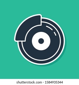 Blue Car brake disk with caliper icon isolated on green background.  Vector Illustration
