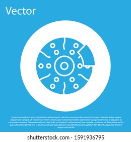 Blue Car brake disk with caliper icon isolated on blue background. White circle button. Vector Illustration