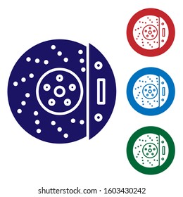 Blue Car brake disk with caliper icon isolated on white background. Set color icons in circle buttons. Vector Illustration
