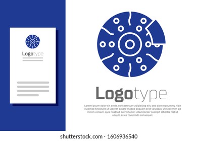 Blue Car brake disk with caliper icon isolated on white background. Logo design template element. Vector Illustration