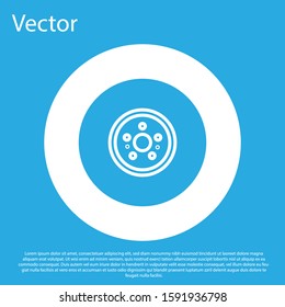 Blue Car brake disk icon isolated on blue background. White circle button. Vector Illustration