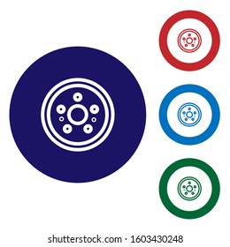 Blue Car brake disk icon isolated on white background. Set color icons in circle buttons. Vector Illustration