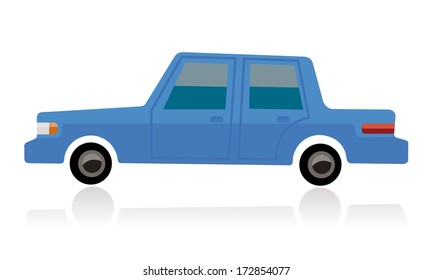 blue car, cartoon style