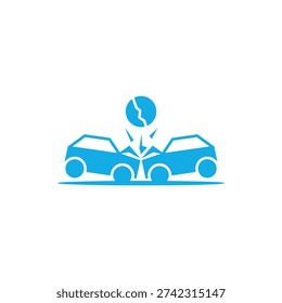 Blue car crash with broken globe accident vehicle collision
