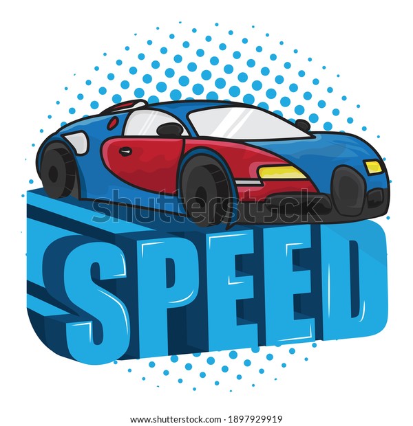 Blue car design and \'Speed\' 3d text\
art vector illustration logo design for multipurpose\
use.