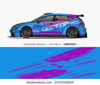 Blue car design template with purple and white accents. Suitable for automotive logos, car wrap designs, or vehicle branding projects.