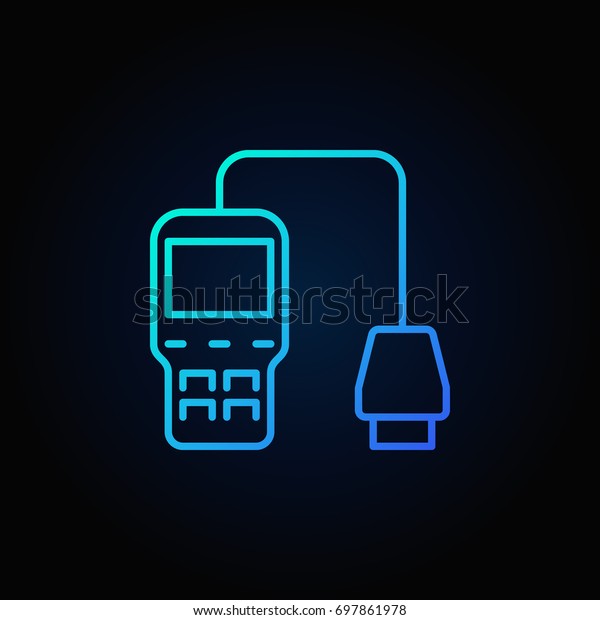 Blue car\
diagnostic scanner icon. Vector vehicle diagnostics concept linear\
sign or logo element on dark\
background
