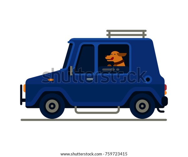 Blue Car Dog Window Flat Style Stock Vector (Royalty Free) 759723415