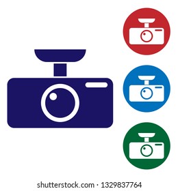 Blue Car DVR icon isolated on white background. Car digital video recorder icon. Set color icon in circle buttons. Vector Illustration