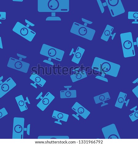 Blue Car DVR icon isolated seamless pattern on blue background. Car digital video recorder icon. Vector Illustration