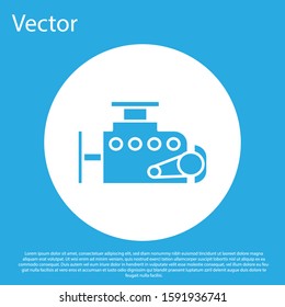Blue Car engine icon isolated on blue background. White circle button. Vector Illustration