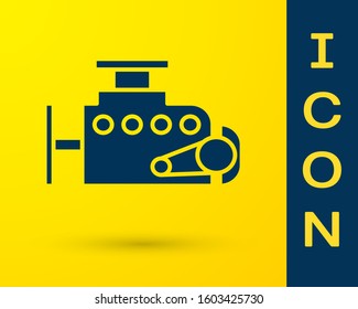 Blue Car engine icon isolated on yellow background.  Vector Illustration