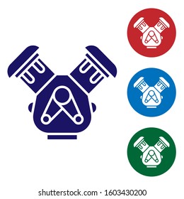 Blue Car engine icon isolated on white background. Set color icons in circle buttons. Vector Illustration