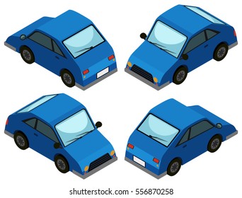 Blue car from four different angles illustration