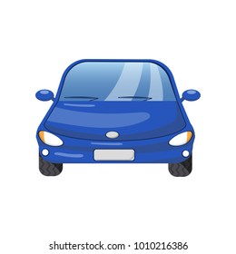 Blue car front view, auto insurance concept cartoon vector Illustration