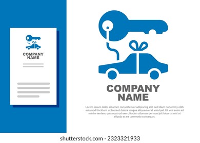 Icono de regalo del coche azul aislado en fondo blanco. Premio a la llave del coche. Elemento de plantilla de diseño de logotipo. Vector