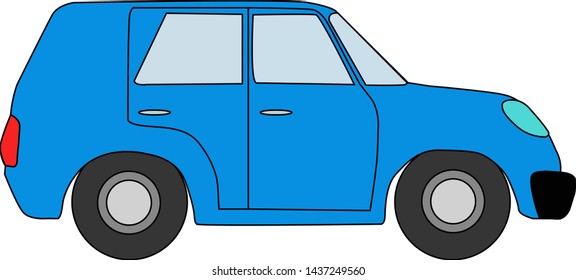 Blue car goes to work