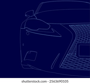 Blue car with a blue grill. The image is a stylized drawing of the car