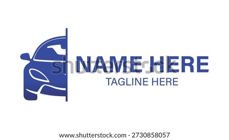 Blue Car Half View Logo with Business Name Placeholder Vector