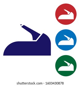 Blue Car handbrake icon isolated on white background. Parking brake lever. Set color icons in circle buttons. Vector Illustration