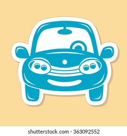 Blue car icon. Front view.