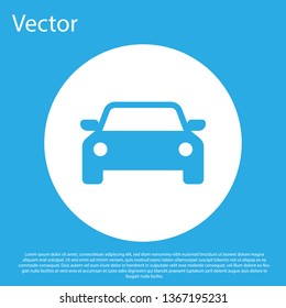 Blue Car icon isolated on blue background. White circle button. Flat design. Vector Illustration