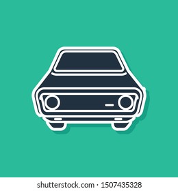 Blue Car icon isolated on green background. Front view.  Vector Illustration