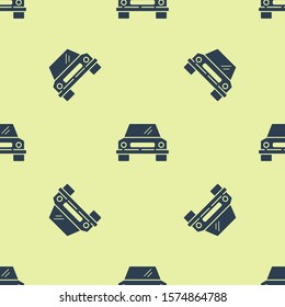 Blue Car icon isolated seamless pattern on yellow background. Front view.  Vector Illustration