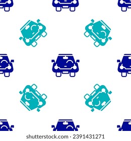 Blue Car icon isolated seamless pattern on white background. Front view.  Vector
