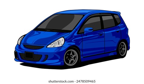 Blue car isolated on white background for poster, t shirt print, business element, social media content, blog, sticker, vlog, and card. vector illustration.