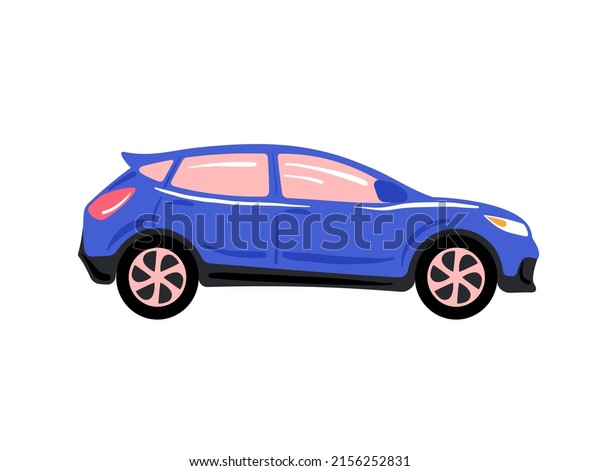 Blue car isolated on white. Vector modern family car\
illustration. 