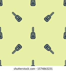 Blue Car key with remote icon isolated seamless pattern on yellow background. Car key and alarm system.  Vector Illustration