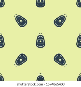 Blue Car key with remote icon isolated seamless pattern on yellow background. Car key and alarm system.  Vector Illustration
