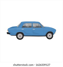 Blue car of the old Russian model. Vector illustration isolated on a white background. Realistic image.