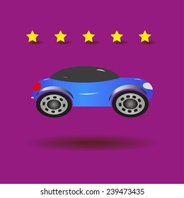 Blue car on a purple background with shadow, vector, EPS 10