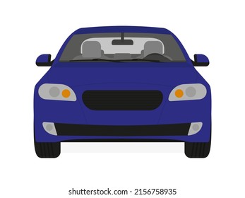 Blue car on a white background (front view)