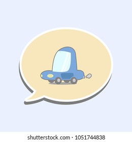 blue car with orange speech bubble object on blue background, vector illustration